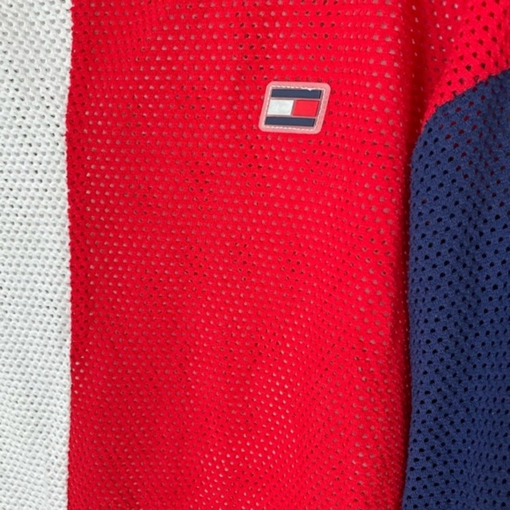 Tommy Hilfiger Sport Long Sleeve Crop Top Red White Blue Mesh Sweater Size Small - Picture 4 of 6